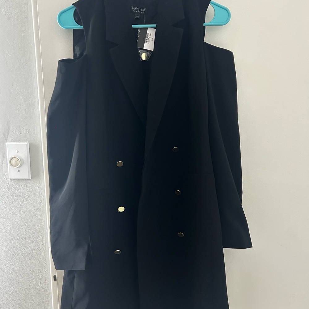 Topshop Black Sleeveless Blazer with Gold Buttons